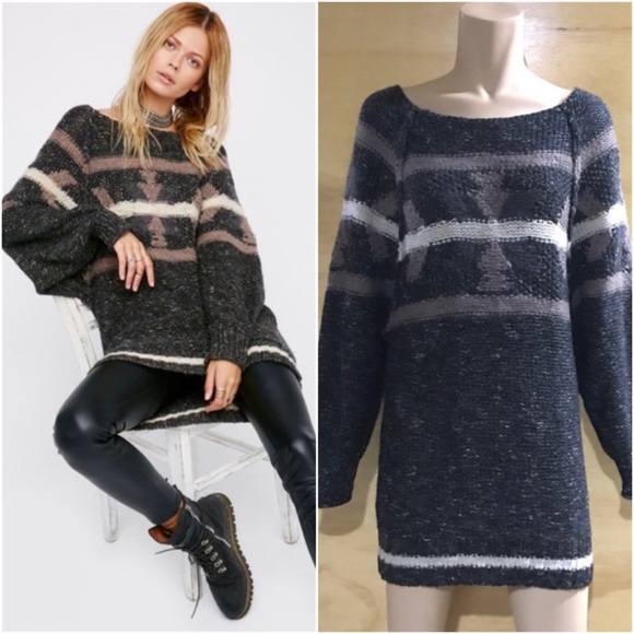 NWT FP Northern Lights Sweater Mini Dress Grey - Picture 1 of 8